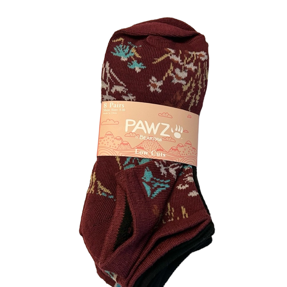 Pawz by Bearpaw Low-cut Ankle Socks Floral Stripes 8 Pairs Size 5 to 10